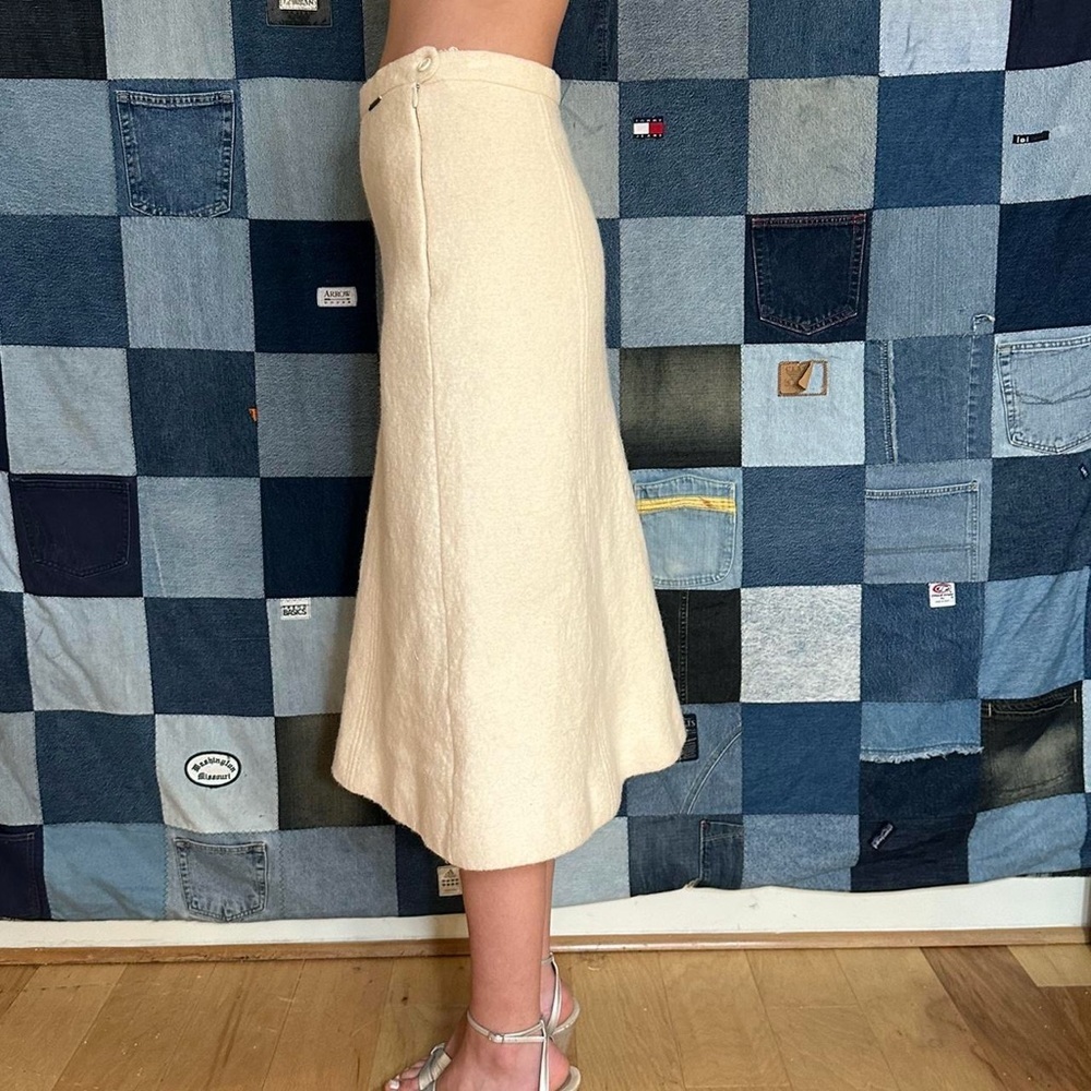 Chic Beige wool vintage Midi Skirt - Picture 2 of 5